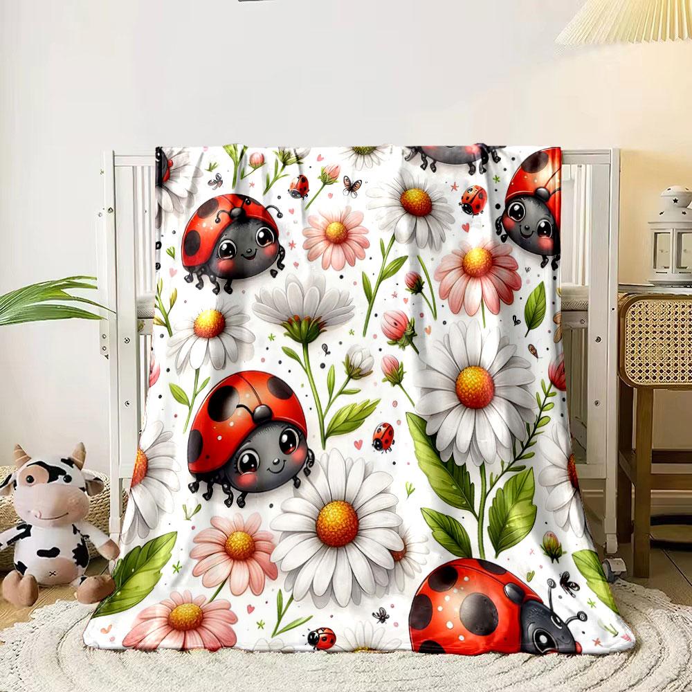 Cute Ladybugs and Daisies Pattern Print Blanket Soft and Cozy Perfect for the Living Room Bed Sofa or a Nap,gift