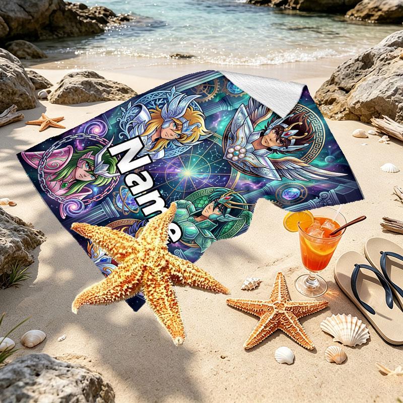 Custom Name Personalized Saint Seiya Print Beach Towel, for Trip Camping Beach Party Home Decor, Birthday Gift for Family & Friends