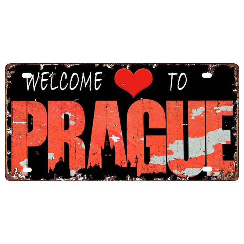 Prague Travel City Car Lisence Vintage Poster Souvenir Metal Sign Retro Plaque For Wall Shop Bar Home Decor 30X15CM  DC-0958A