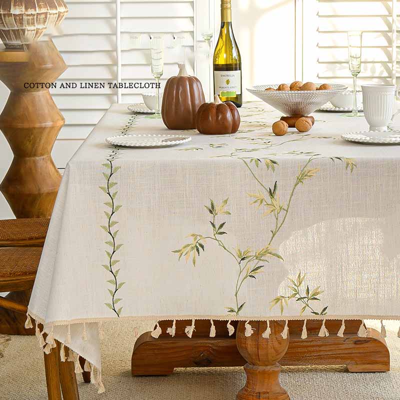 Floral Fresh Simple Embroidery Imitation Cotton Linen Dining Household Wear-resistant Waterproof Tablecloth