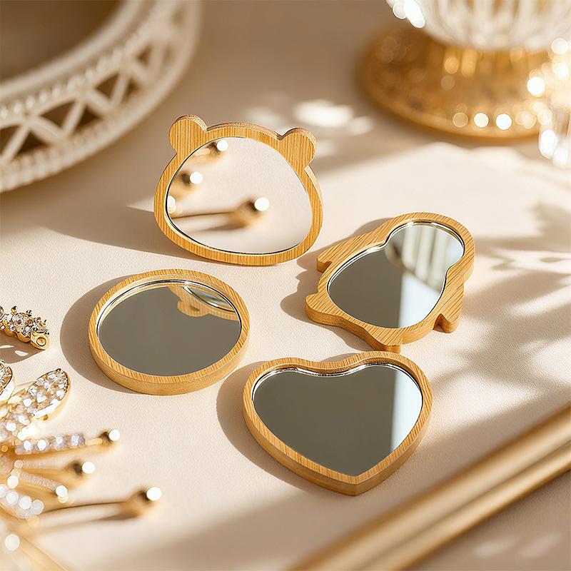 Dřevěné Ruční Zrcátko Vintage Přenosné Více Tvarů Kosmetické Zrcátko Kompaktní Make-up Toaletní Zrcátko Ruční Zrcátko Dámské Cestovní Zrcátka