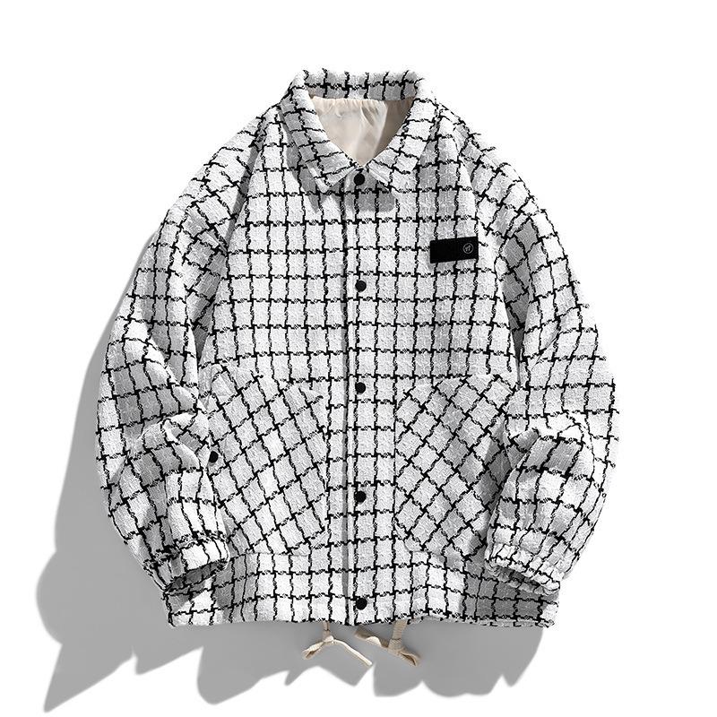 Men's spring and autumn new Korean woolen plaid men's jacket loose lapels casual jacket men's versatile