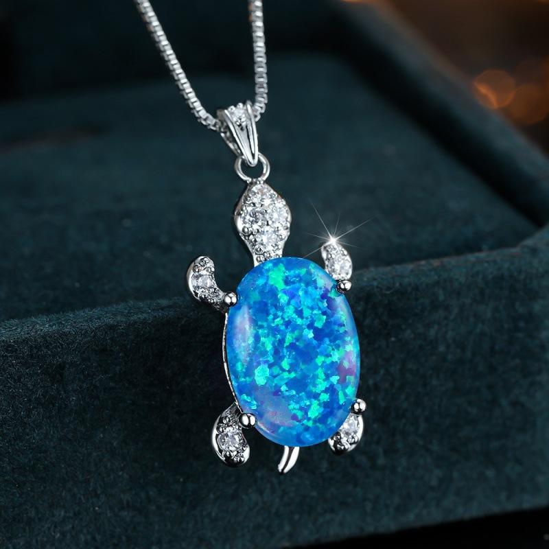 Personalized Platinum Blue White Green Micro Diamond Turtle Women's Versatile Necklace