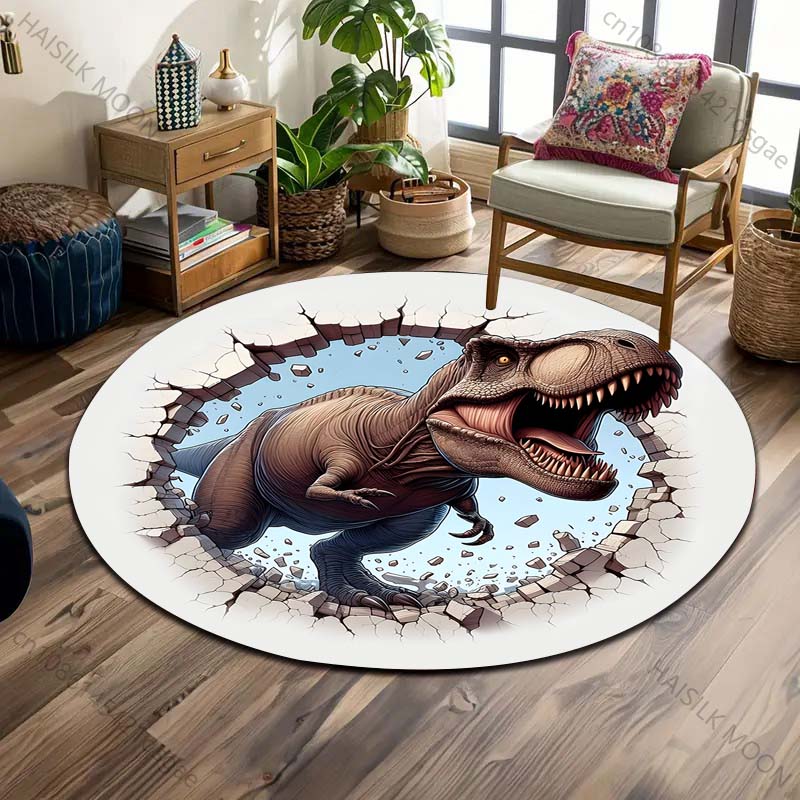 10 Stile HD 3D Dinosaurier-Druck Runder Teppich Bodenmatte Geeignet für Kinderzimmer-Dekoration Wohnzimmer Runde Teppiche für Geschenke