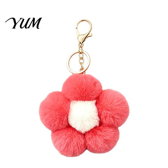 Aesthetic Handbag Pendant Plush Flower Keychain for Handbags, Five-petal Bag Charm, Women Fluffy Backpack Hanging Accessory Metal Key Chain