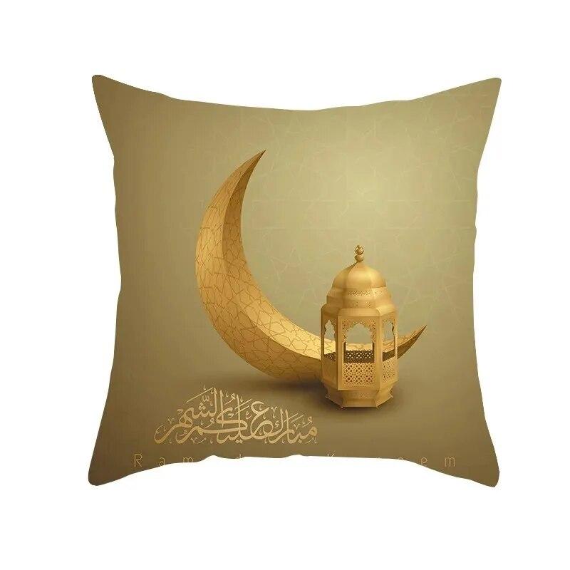 Eid Mubarak Ramadan Golden Moon Print Pillowcase Sofa Cushion Cover Islamic Muslim Home Bedroom Decor