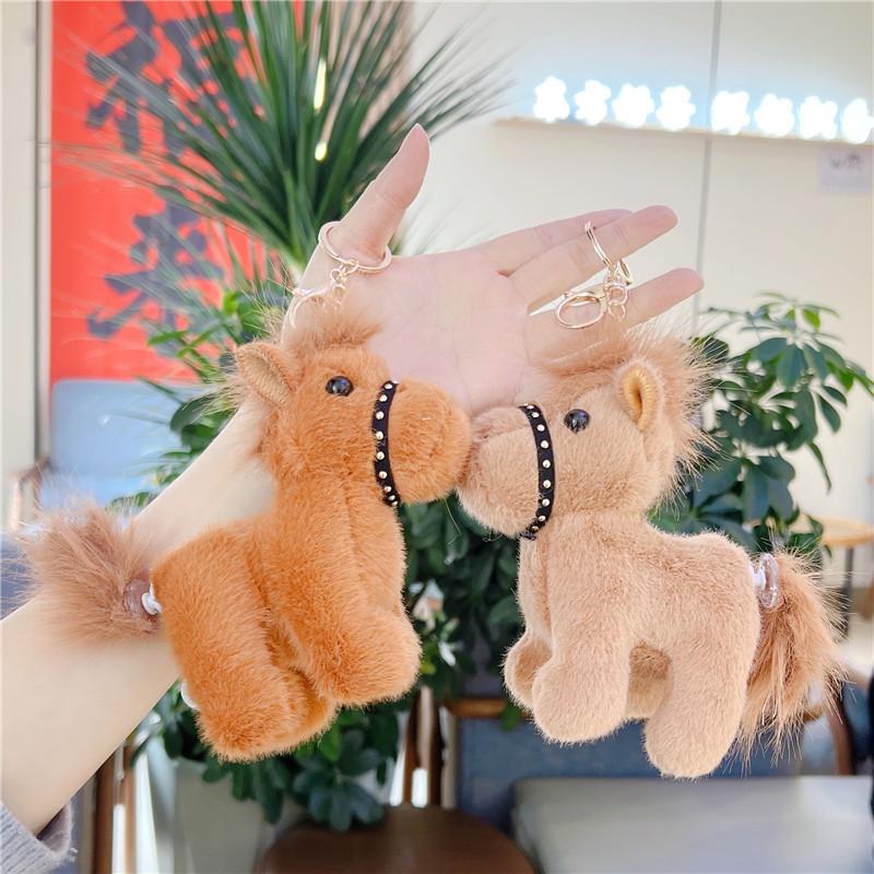 1Pcs Fuzzy Tail Turning Pony Doll Backpack Accessory Creative Cartoon Horse Plush Doll Keychain Cute Bag Pendant