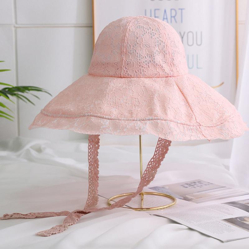 HT3574 2025 New Fashion Women Summer Hat Ladies Solid Lace Wide Brim Sun Hat Bucket Cap Female Elegant Packable Panama Beach Hat