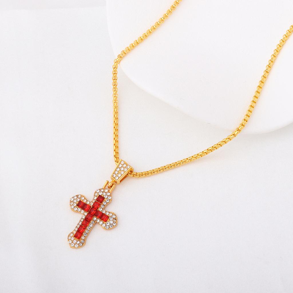 Personalized Versatile New Multi-color Zircon Pendant European and American Full Diamond Cross Necklace Hip-hop Trend Jewelry