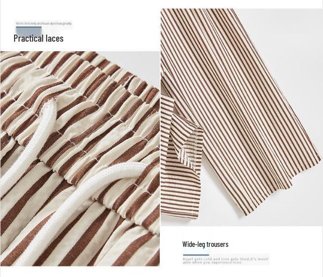 Two-Tone Vertical Stripe High-Waist Casual Wide-Leg Pants