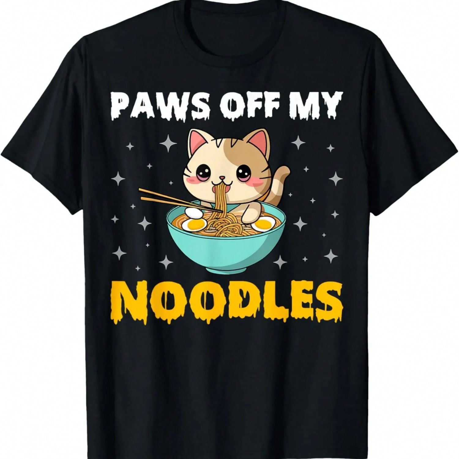 Paws Off My Noodles - Kawaii Cat Eating Raunisex Noodles Gifts T-Shirt S разноцветный