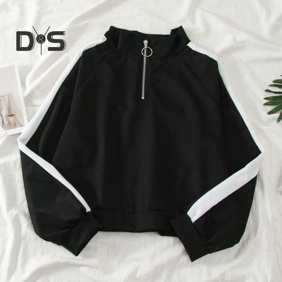 2 stk/sett Sweatshirt Bukser Sett Stativ Krage Glidelås Løs Myk Elastisk midje Ankelbånd Brede benlommer Fargematchende kvinner Høst Vår Joggedress