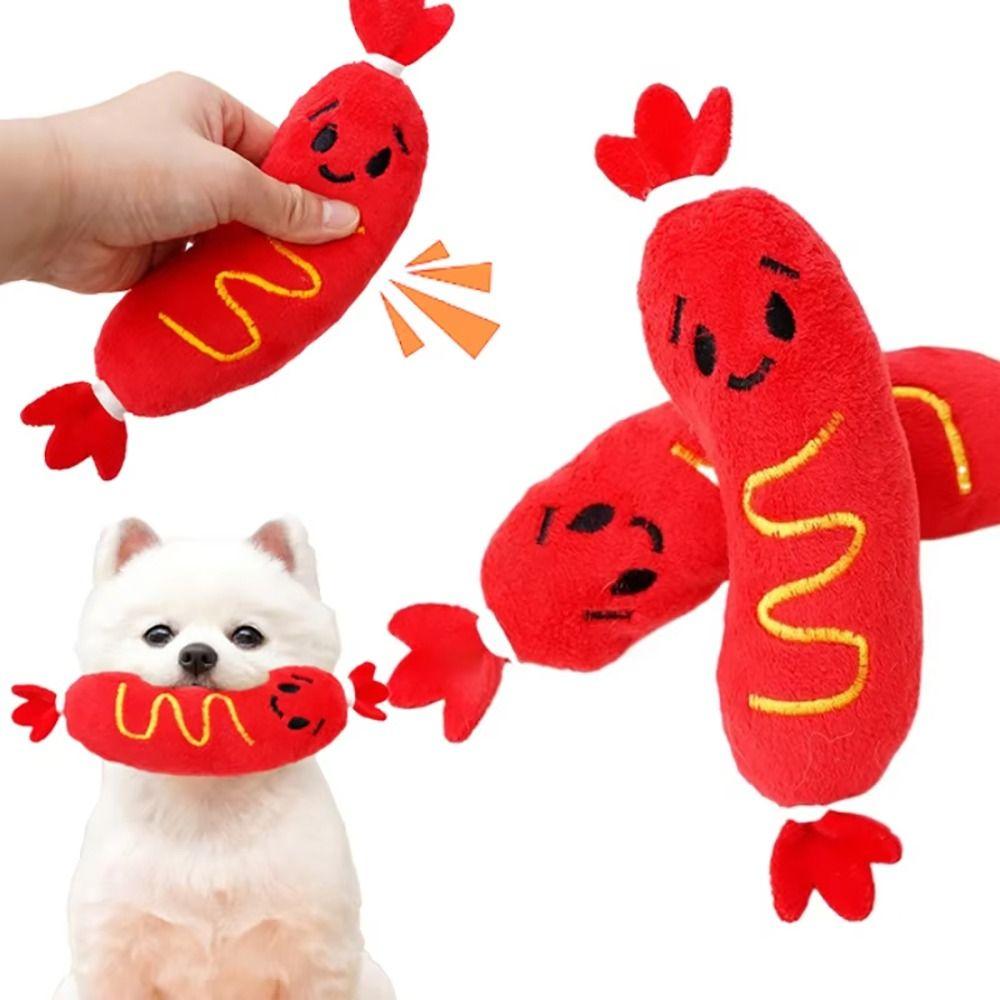 1Pcs New Grinding Teeth Dog Sound Toy Bite-resistant Interactive Hot Dog Chewing Toy Embroidered Squeaky Puppy Chew Toy