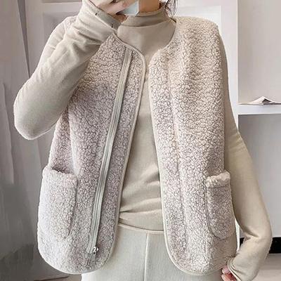 Autumn Winter Women Lambswool Short Coat Vintage Warm Sleeveless Cotton Outwear Female Casual Large Size Waistcoat