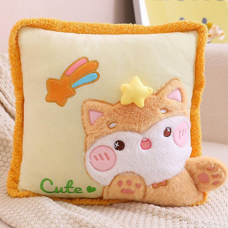 Cartoon Cute Chirpy Pet Series Rabbit Napping 2-in-1 Pillow Blanket Sofa Cushion Office Car Carriage