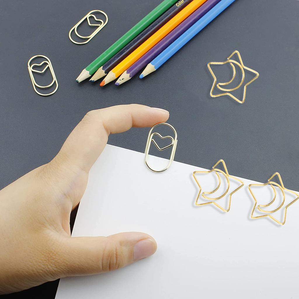 100pcs Star Moon Paper Clips Prevent Rust Skid Resistance Cute Paperclips for   Daily Use School