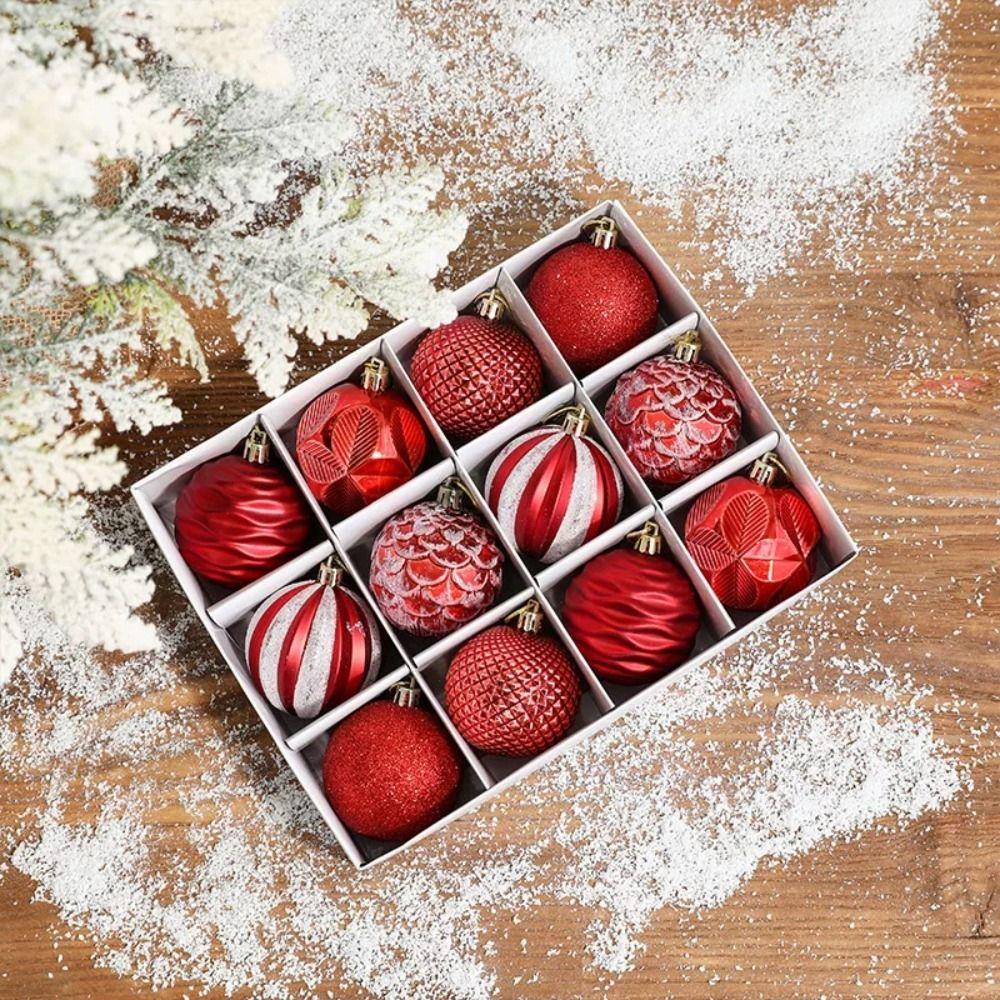 12pcs 6cm Painted Christmas Ball Set Plastic Gift Ball Xmas Tree Hanging Pendant Xmas Baubles Christmas Decorations