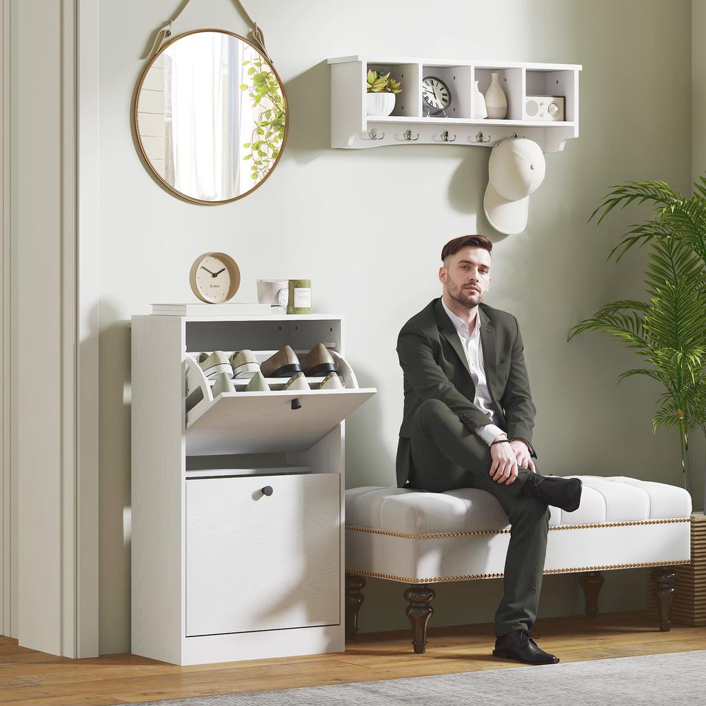 Shoe Cabinet With 2 Flip Drawers Adjustable Shelves For Hallways And Small Spaces 47x26x85 Cm White Veined