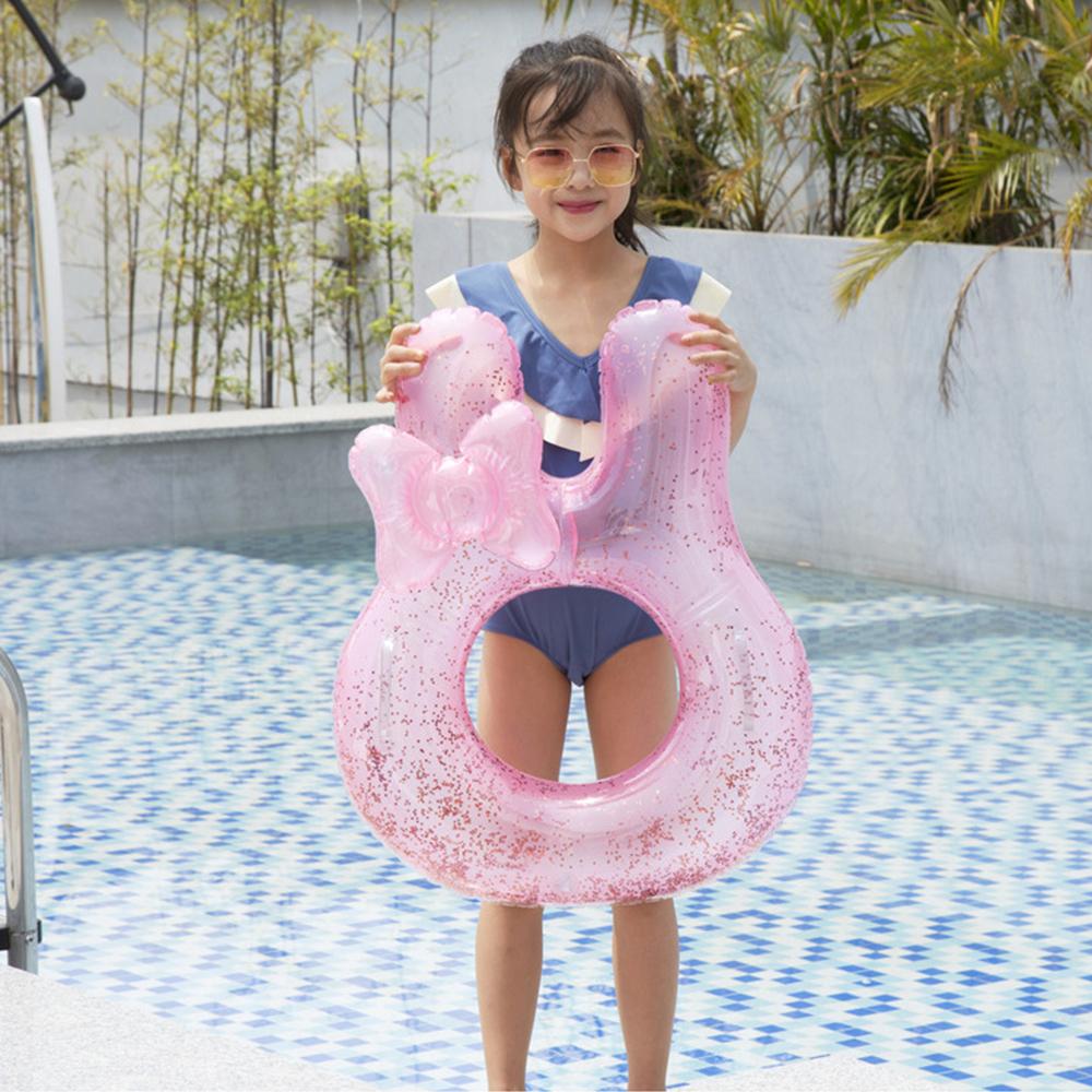 Cute Rabbit Ear Pool Float, Pink Glitter Swim Ring for Toddlers and Kids