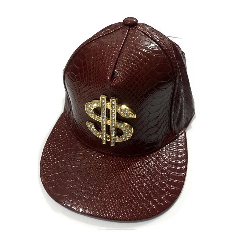 Hip Hop Pu Leather Baseball Cap With Diamond Embellishments For Streetwear Fashion