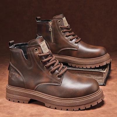 Martin Boots Men's Spring British Style Retro American Casual Leather Shoes Waterproof and Non-slip Thick-soled High-top Locomotive Tooling Boots