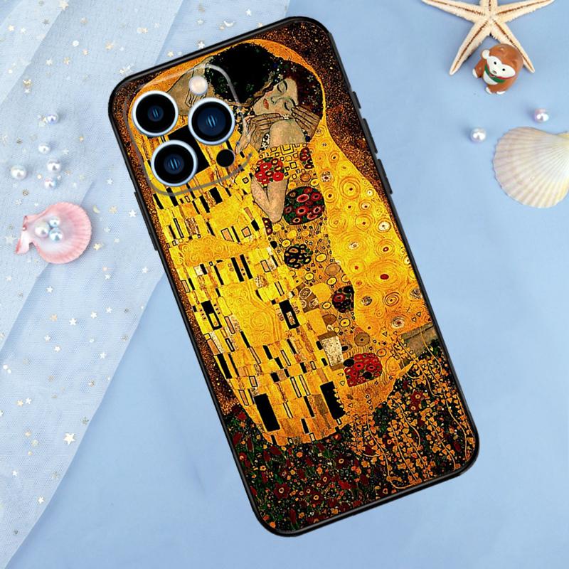 

Gustav Klimt Kiss Art Phone Case For iPhone 13 11 12 14 15 16 Pro Max 7 8 Plus XR XS Max X Silicone Cover iPhone 16 Pro