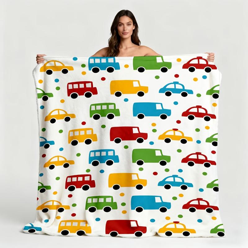 Colorful Cartoon Vehicle Dot Print Throw Blanket,warm,bed,sofa,reading Nook,ideal for Indoor Relaxation,birthday Gifts