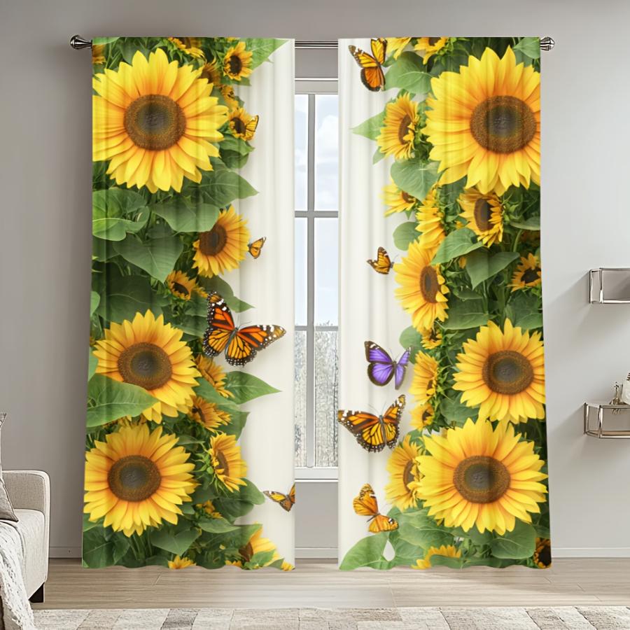 2 Stück Digital bedruckte Vorhänge, verträumte Sonnenblumen-Fantasy, künstlerisch floral, Fenstergardinen für Wohnzimmer, Schlafzimmer, Heimdekoration