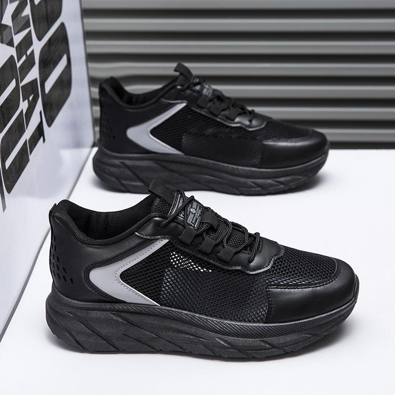 Men's Sports Shoes Autumn Breathable Black Mesh Men's Soft-soled Trendy Running Shoes Lightweight Fly-woven Casual Shoes