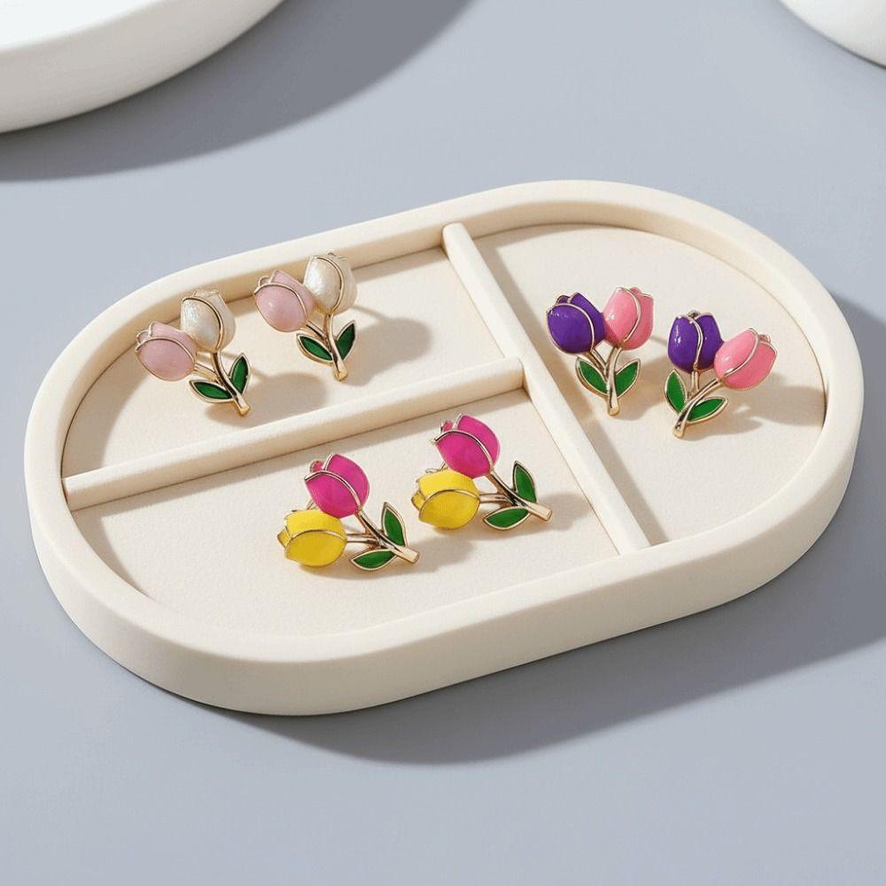 New Sweet Tulip Bud Earrings Glazed Simple Color-Blocked Earrings Colorful Elegant Stud Earrings Women