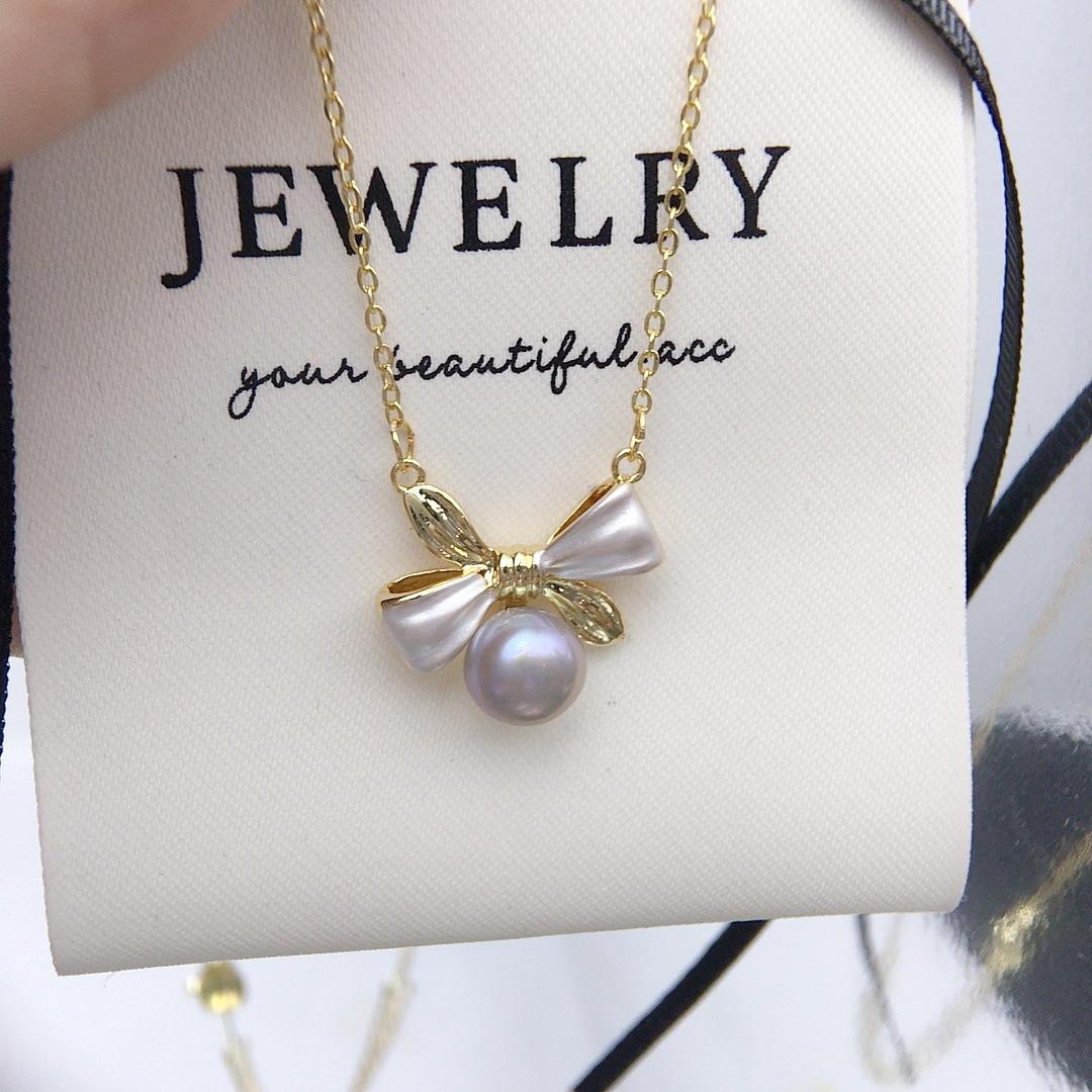 Натуральное пресноводное жемчужное ожерелье с акцентом в виде банта