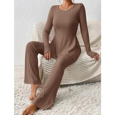 Women's Autumn and Winter Long Sleeve Top Solid Colour Casual Slim Homewear Pants Suit