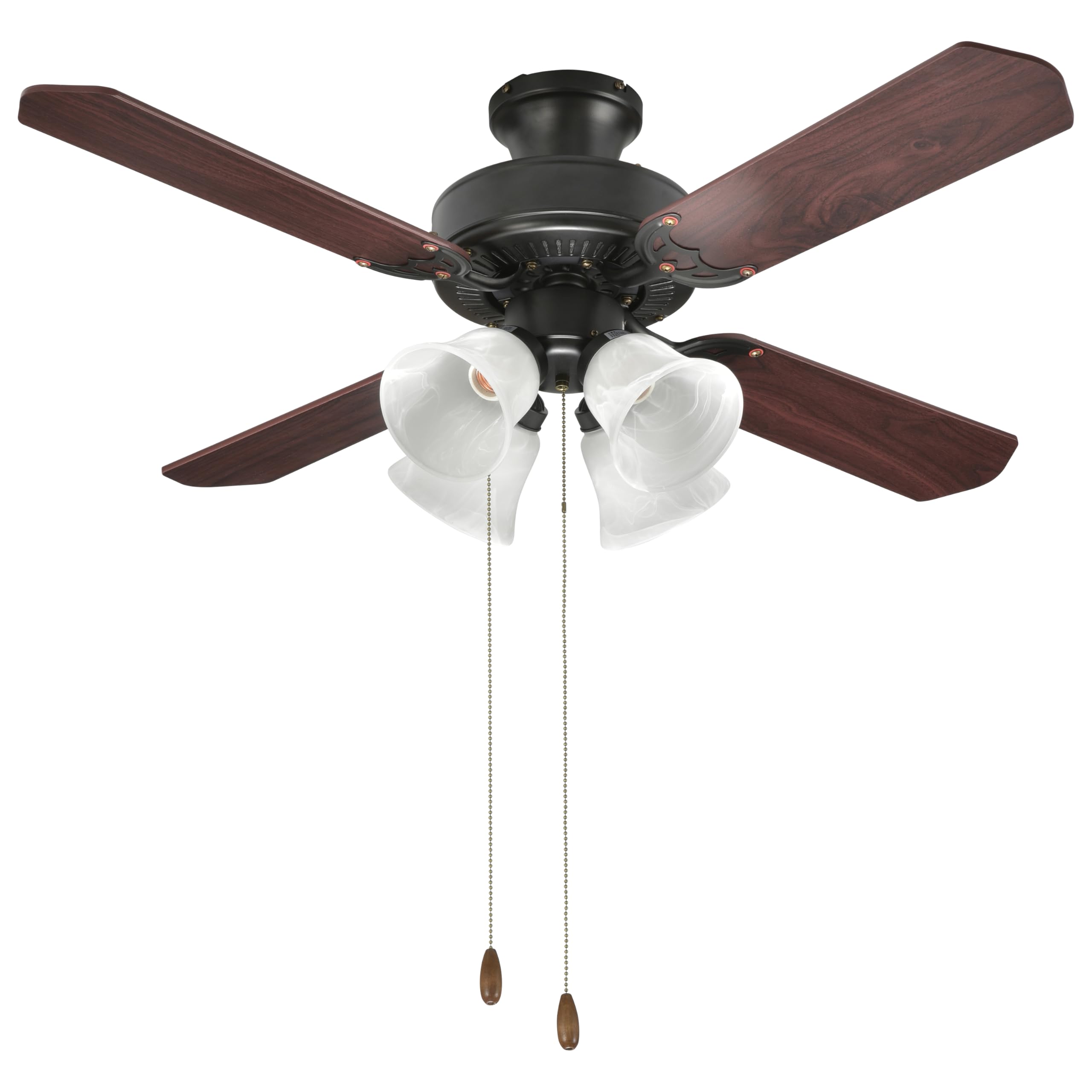 

OHM Electric Ceiling Fan Light, LT-Y4F4L1 (06-3905), 4-Light Ceiling Fan, LED Bulbs Compatible (Bulbs Sold Separately), Reverse Rotation, Speed