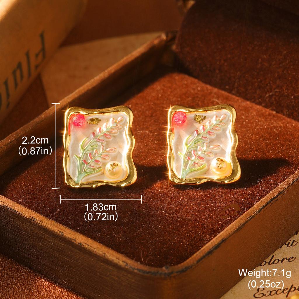 Monet Garden Violet Series Enamel Love Geometric Niche Vintage Premium Earrings Oil Painting Earrings