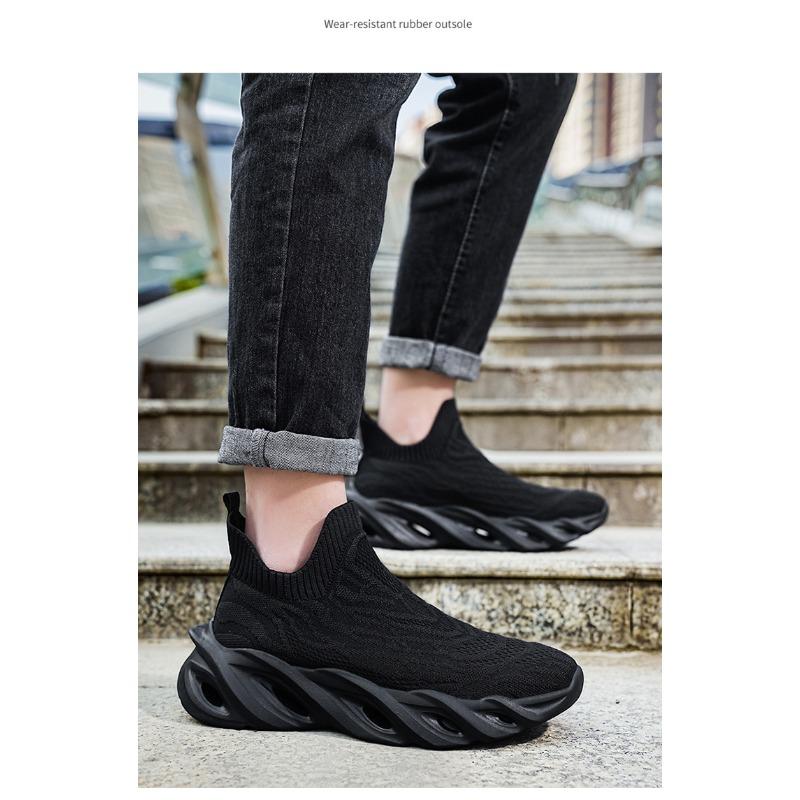 Men's Slip-on Sneakers Breathable Knit Athletic Shoes Hollow-out Cushioned Sole Fashionable Footwear for Training