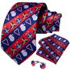 Dibangu Christmas Men's Tie Set Red Green Santa Claus Animal Tree Silk Juaquard Hanky Cufflinks Set Gift for Men