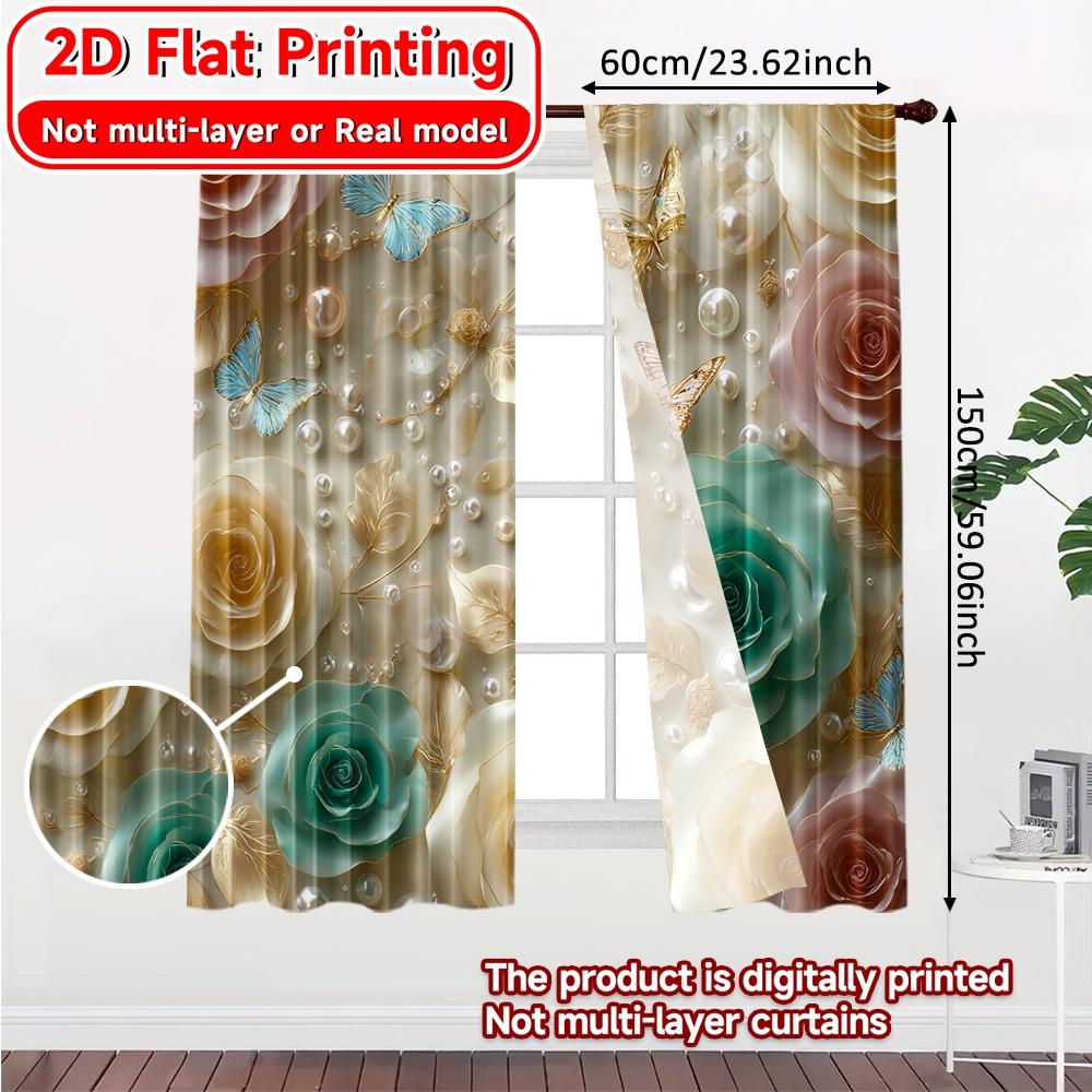 2D Flat Printing,2pcs Elegance Blooms Minimalist Chic Curtains Semi-Sheer Curtains Decorations Inside Use for Bedroom Office