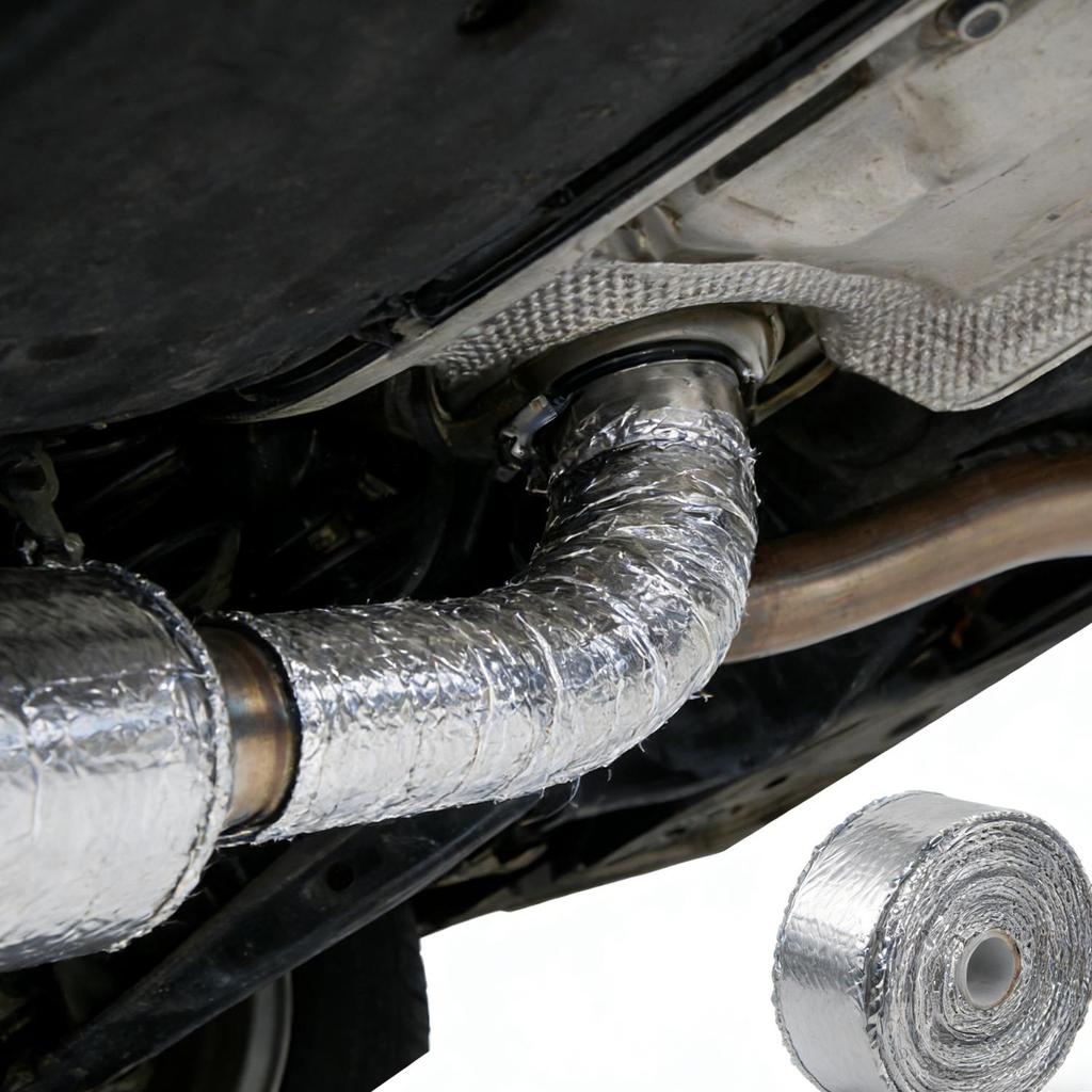 Nastro Termico per Silenziatore Moto Fascia Scarico Heat Wrap Scudo Termico in Fibra di Vetro Isolamento con Fascette in Acciaio Inox Foglio di Alluminio 5M