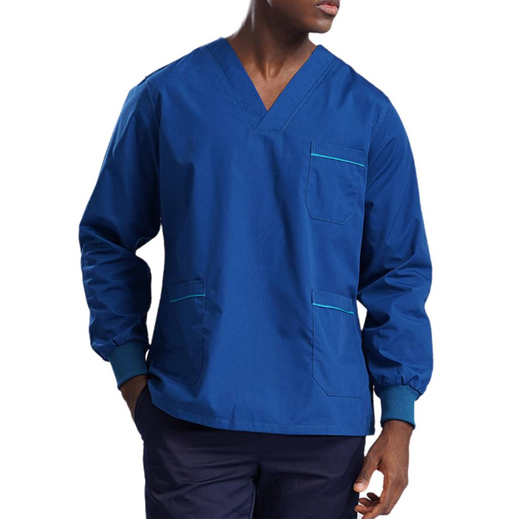 Top da lavoro multi-tasche a maniche lunghe da uomo per settore sanitario, uniforme medica, abbigliamento da lavoro