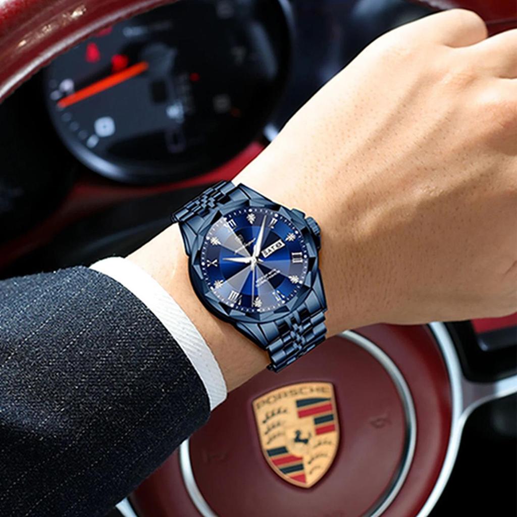 POEDAGAR Luxury Fashion Man Clock Top Business Waterproof Luminous Date Week Men's Watches Quartz Stainless Steel Wristwatch