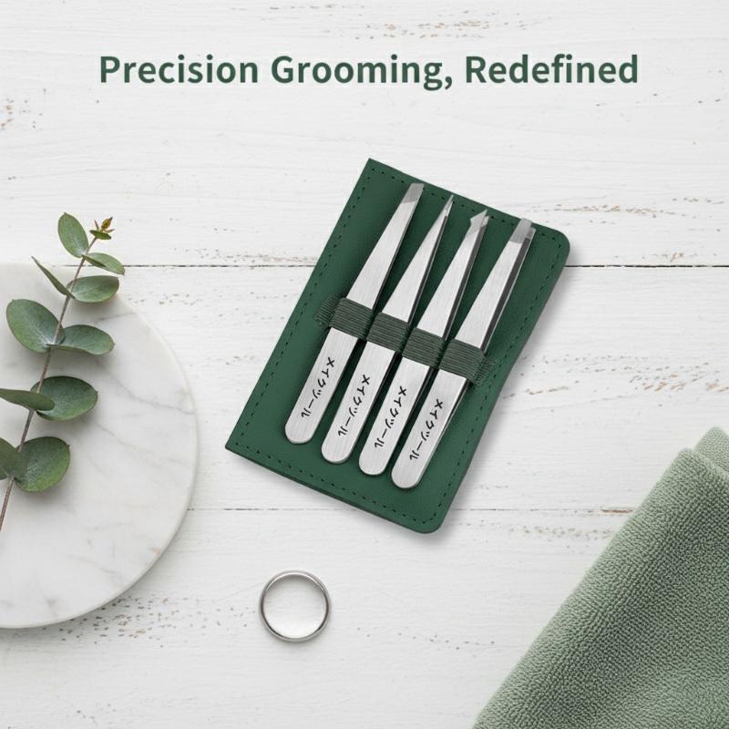 4Pcs Professional Eyebrow Tweezer Set Non-slip Grip Stainless Steel for Ingrown Hair Removal Women Daily Makeup Grooming