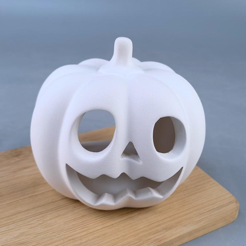 Halloween ceramic plain pumpkin candle holder, pottery bar DIY painted white embryo plaster doll colored white mold ornament