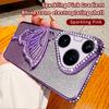 Diamond Glitter Liquid Quicksand Butterfly Phone Holder Case For Huawei Pura 70 P60 P50 Pro Silicone Cover