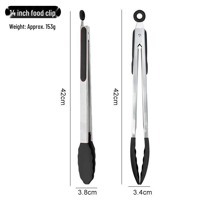 High-Temperature Resistant Silicone and Stainless Steel Food Tongs - Ideal for Barbecue, Roasting, and Bread.