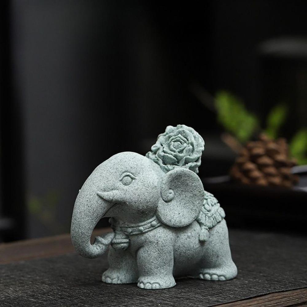 Blue Sand Stone Lucky Elephant Ornament, Home Entrance Wine Cabinet Elephant Ornament Lucky Elephant Desktop Decoration
