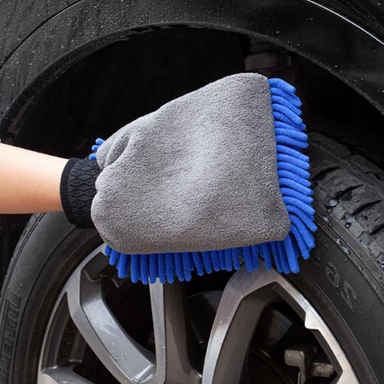 1 Stück Chenille-Auto-Waschhandschuh, dicker Plüsch, doppelseitiger Mikrofaserhandschuh für kratzfreie Reinigung, wasserdichtes Handpolster für Autodetailing