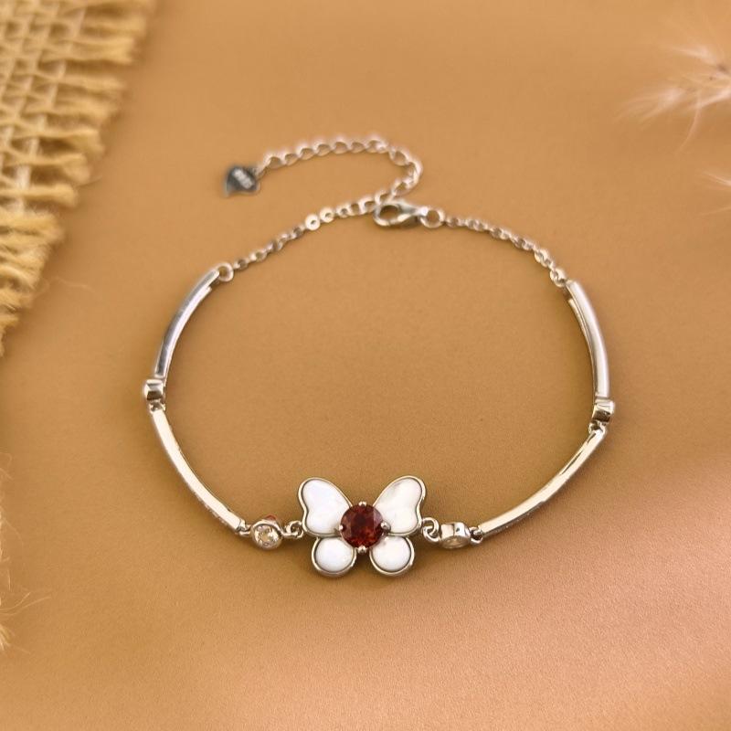 

S925 Silver Butterfly Bracelet for Women, Luxury Shell & Natural Stone Crystal Beaded Bangle, Elegant Jewelry Gift 925 silver
