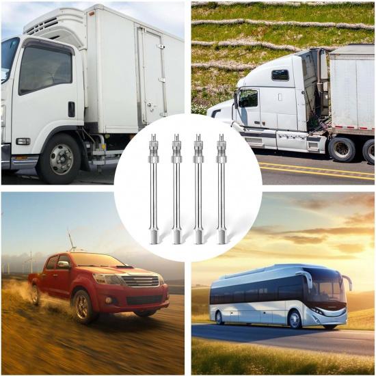 4 Inch Dually Valve Stem Extenders, 4 PCS Heavey Duty Chrome Brass Tire Valve Extension Rod Caps for RV Tires, Truck, Motorhome, Coach, Pickup,