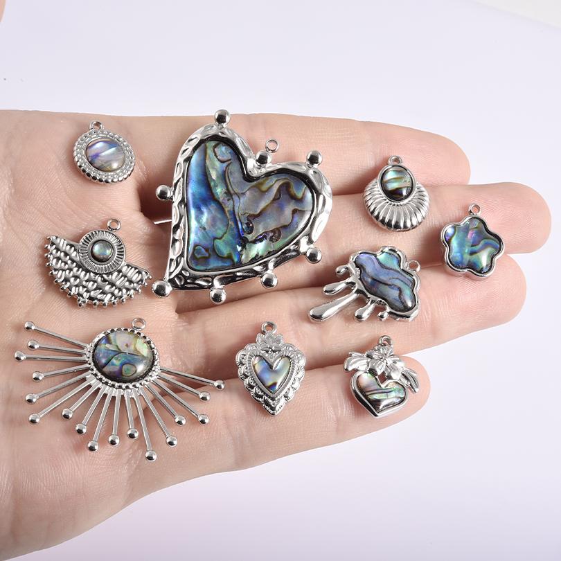 2pcs Sea Accessories Abalone Shell Pendant Love Heart Sun Oval Geometric Stainless Steel Oil Dripping Charms For Jewelry Making