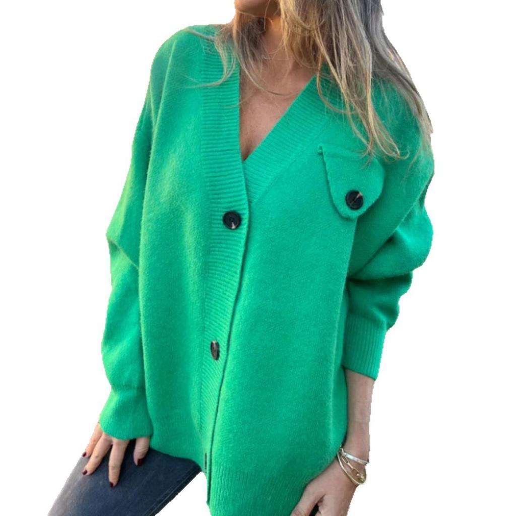 2025 Women's Fashion Long Sleeve Knitted Pocket Cardigan Sweater - Winter Outerwear